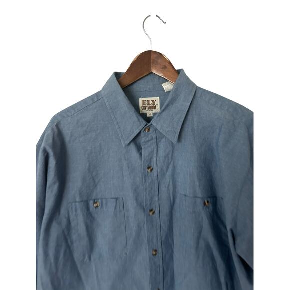 ELY Cattleman size XL blue mens button front chambray shirt - Picture 2 of 4